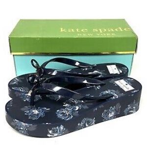 kate spade Women's Rhett Wedge Flip-Flops Navy Night Rose Print Size 7M